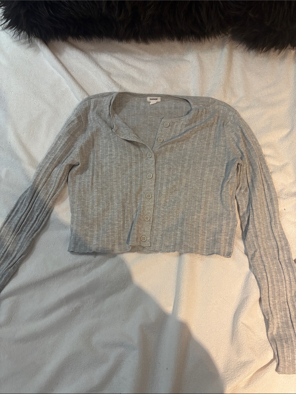 Garage Light Gray Ribbed Button-Front Crop Top